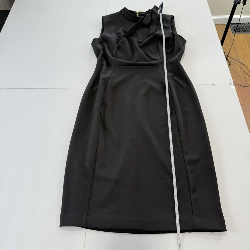 Calvin Klein Black Bow High Neck Sleeveless Stretch‎ Crepe Sheath Dress Size 8